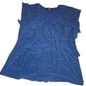 Elementz Woman 1X Blue Sparkle Ruffle Row Blouse